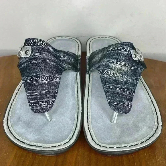 Alegria Vanessa Circulate Leather Sandals Silver Black Women's Size 38 US Sz 7 - Picture 2 of 10